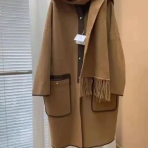 Women Wool Shawl Two Piece Set & Tassel Scarf Coat
