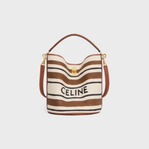 Celine 16 Soft Striped Textile Bucket Bag