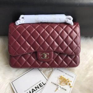 Chanel Classic Double Flap 30 Shoulder Bag Maroon Silver Hardware