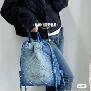 Chanel Chain Portable Large Capacity Denim Shoulder Backpack Shopper Bag