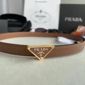 Prada Women’s White Triangle Logo Buckle Belt In Saffiano Leather