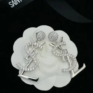 YSL Letter Earrings With White Crystal