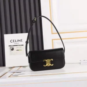 Celine Triomphe Calfskin Leather Shoulder Bag Black