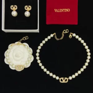 Valentino V Logo Pearl Necklace, Bracelet & Earring Set