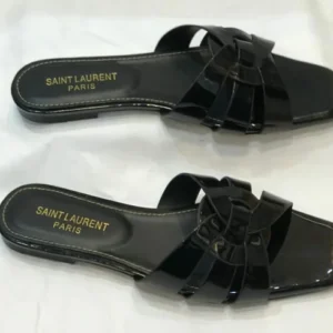 Saint Laurent Paris Patent Leather Tribute Flat Slides