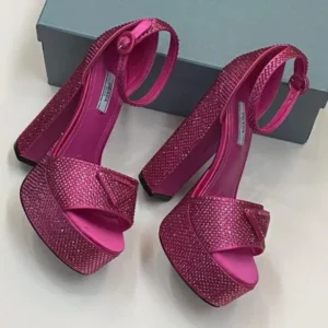 Prada Designer Classic Triangle Buckle Womens High Heeled Dress Shoes
