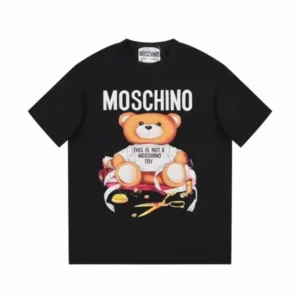 Moschino Teddy Bear Print Organic Cotton T-Shirt With Round Neck & Short Sleeve