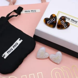 MIU Heart Resin Earrings With Small Pearls