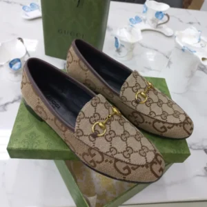 Camel GG Canvas Loafer Shoes