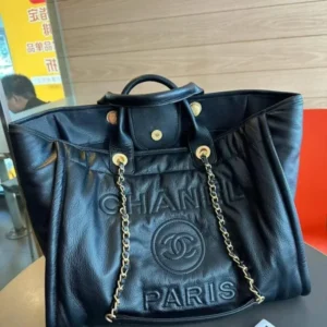 Chanel Calfskin & Gold-Tone Chain | Logo Metal Black Small Tote Bag