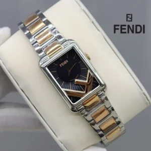 Fendi Rectangle Quartz Watch Stainless Steel and Plated Metal