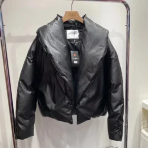 Saint Laurent Gap Round Collar Puffer Black Jacket