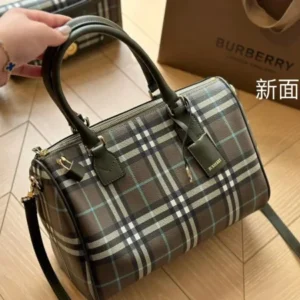 Burberry Small Check & Leather Top Handle Bowling Bag
