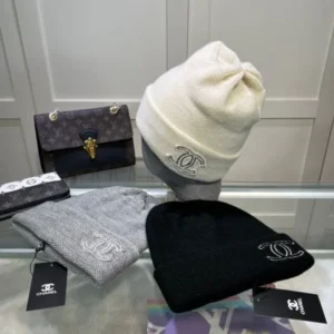 Chanel Cashmere Logo CC Beanie Hat Wool