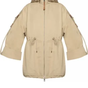 Patchwork Leather Label Zipper Hooded Jacket
