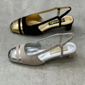 Chanel Metallic Leather and Grosgrain Cap Toe
