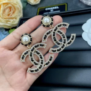 Chanel Rhinestones CC Black and White Earing