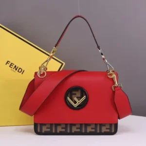 Fendi Leather Kan I Logo Embossed Shoulder Bag