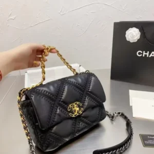 Chanel Logo Calfskin Crochet Flap Handbag