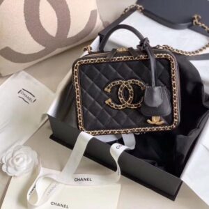 Chanel Filigree Vanity Case Quilted Caviar Gold – Black
