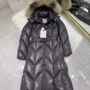 Moncler New Knee-Length Women’s Down Jacket in Grey