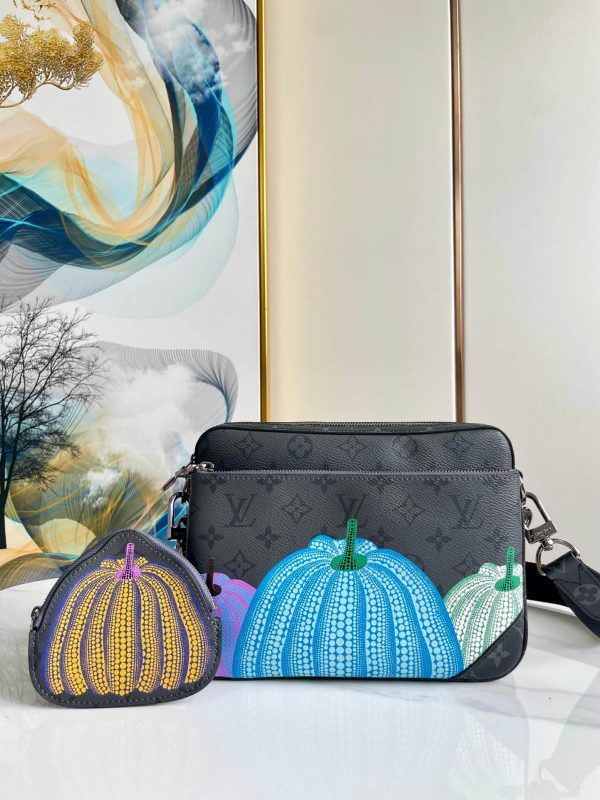 LV TRIO Pumpkin Black Flower Messenger Bag