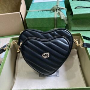 Gucci Interlocking G Mini Heart Shoulder Black Bag