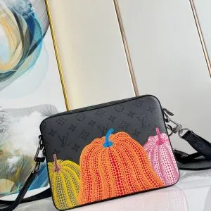 LV TRIO Pumpkin Black Flower Messenger Bag - Image 3