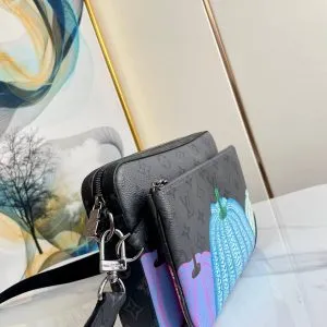 LV TRIO Pumpkin Black Flower Messenger Bag - Image 8